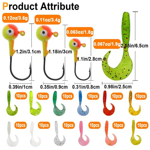 Ghanneey 150Pcs Fishing Soft Lures Kit Set with Jig Heads Hooks Kit Soft Plastic Grubs and Crappie Jig Fishing Hooks for Bass Trout Saltwater and Freshwater