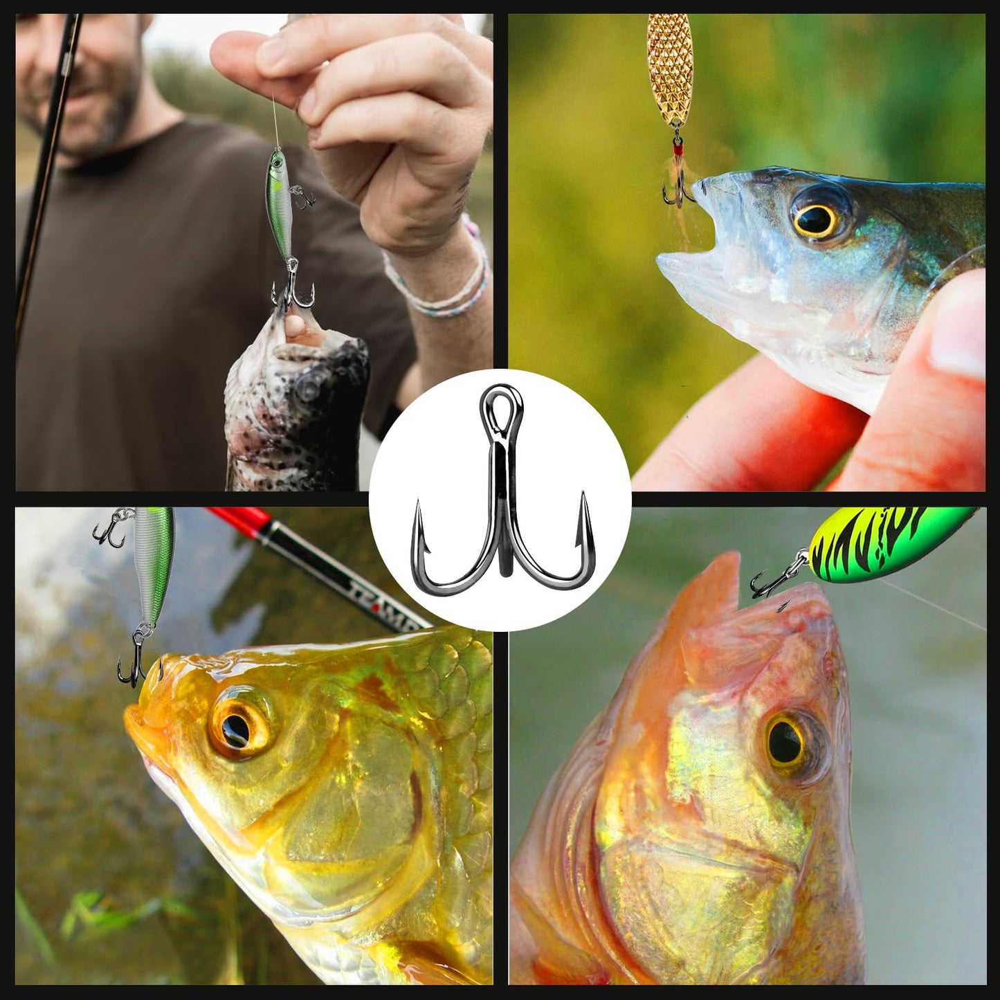 FishTrip Treble Fishing Hooks 4X Strong,10pcs/Pack Black Triple Hooks High Carbon Steel,Replacement Hooks on Hard Lures for Freshwater Saltwater Size 12