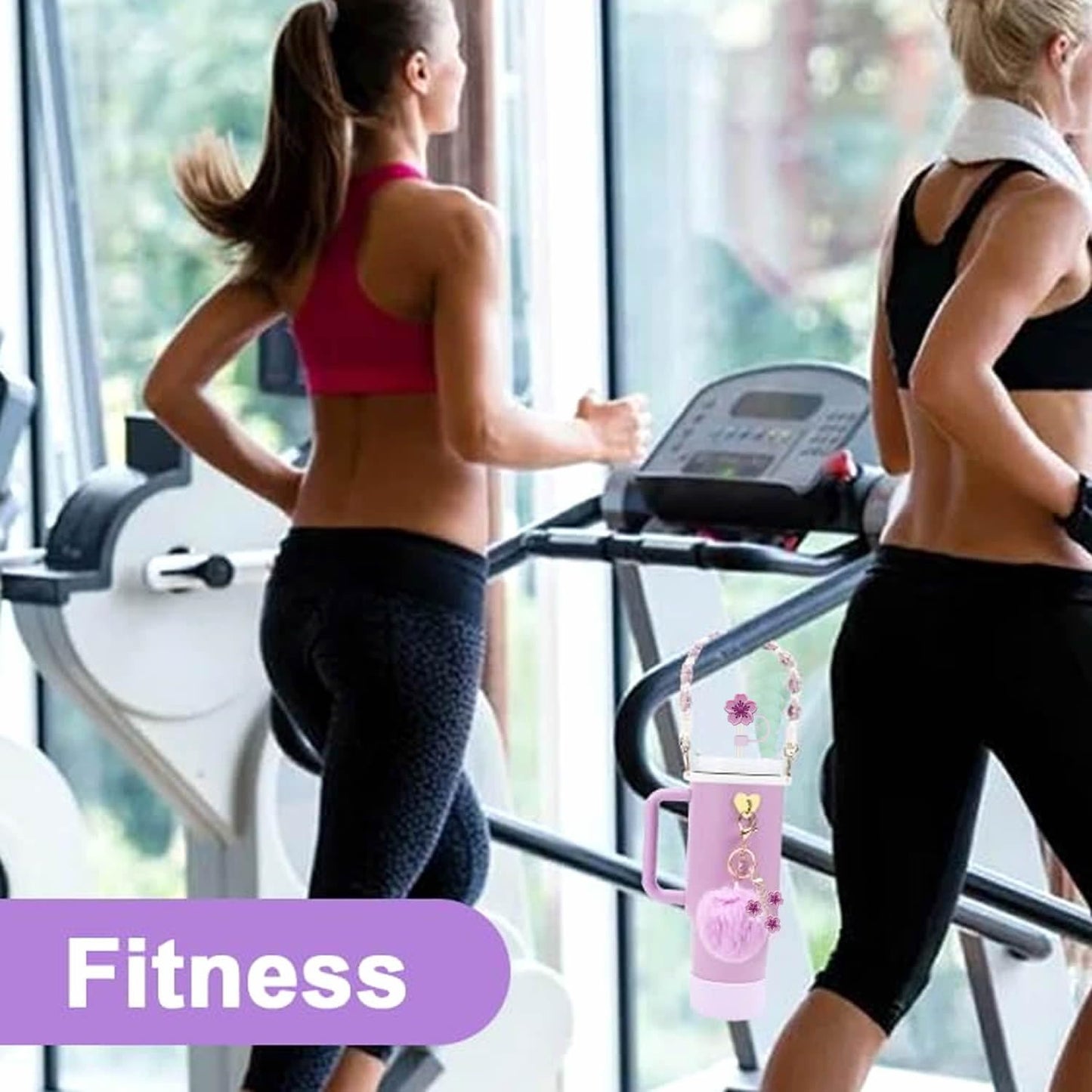 7pcs Cup Charms for Stanley Cup Accessories, Straw Cover Cap & Water Bottle Silicone Boot for Stanley Cup 30oz or 40oz Tumbler Cup Accessories, Handle Strap with Flower Charms for Stanley Cup(Purple)