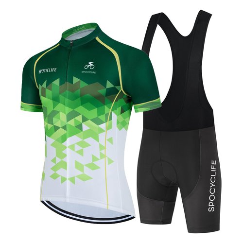 spocyclife Cycling Jersey Men Set Short Sleeve Set MTB Cycling Jersey and Shorts Men Set with Gel Padded Summer (GreenWhite, XL)