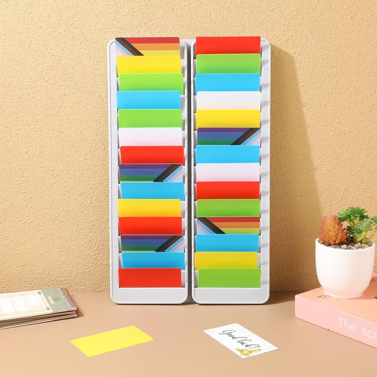 Material Card Rack Vertical Business Card Holder Wall Mount Rack Badge Card Holder Time Card Slot Pyramid Time Rack Time Clock Card Holder Attendance Cards Storage Rack Wall Pocket