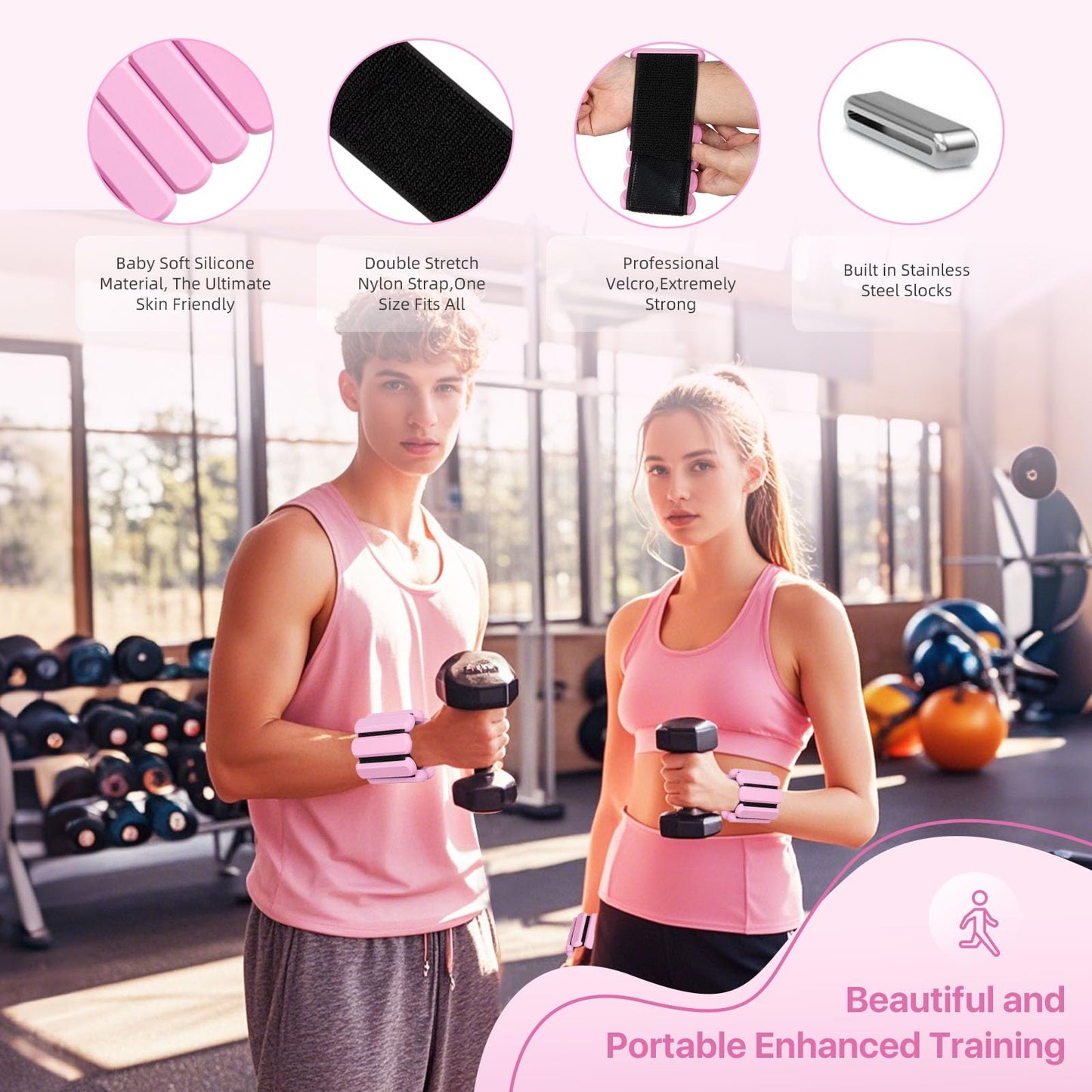 Ankle & Wrist Weights for Women - Set of 2 (1Lb Each) Adjustable Ankle Weights, for Women Men Adjustable Wrist Bracelet for Home Gym Weighted Bangles Wristbands Leg Arm Weights for Walking Swimming Running Pilates Yoga Gym