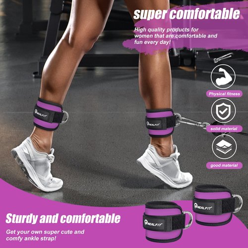 NEALFIT Ankle Strap for Cable Machine, Gym Ankle Cuff for Kickbacks, Leg Extensions, Glute Workouts, Booty Hip Abductors Exercise for Women and Men (Purple, Pair)