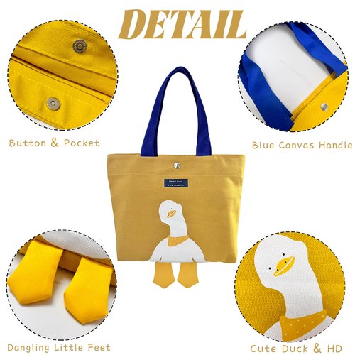 Kovewon 2PCS Small Canvas Tote Bag for Women Cute Mini Duck Book Tote Bag Preppy Reusable Bags for Grocery, Essentials, Water Bottle, Keys, Book, Bible