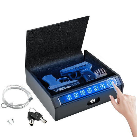 ADIMO Hand Gun Safe, Biometric Gun Safe for Handgun, Pistol with 3 Quick-Access Way Fingerprint/Keypad/Key, SafeBox w/Mute Function for Secure Storage for Bedside Nightstand Car
