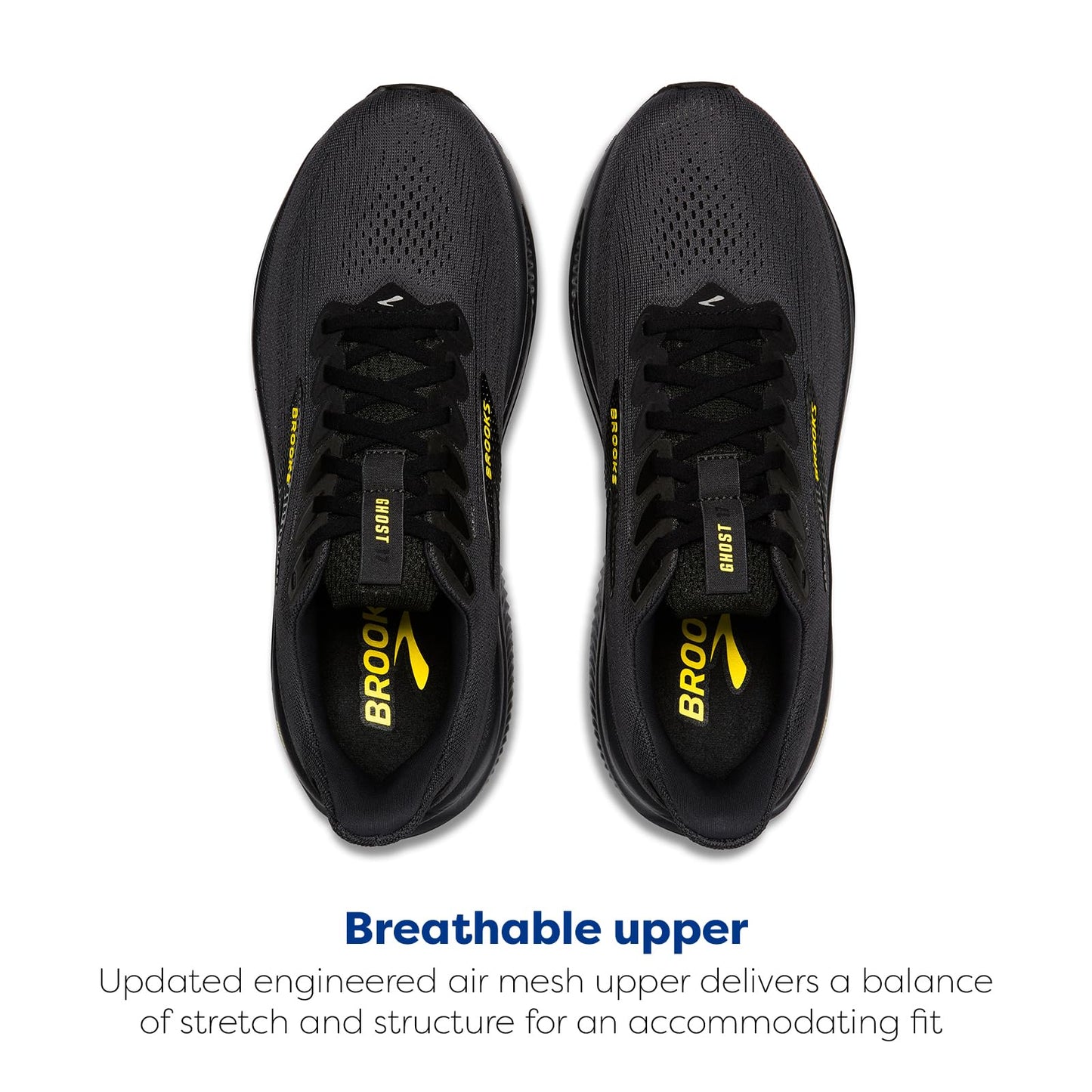 Brooks Men’s Ghost 17 Neutral Running Shoe - Ebony/Black/Yellow - 12.5 Medium