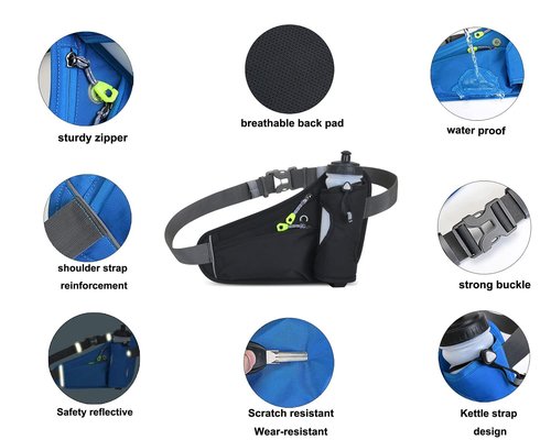 Running Belt Hydration Waist Pack with Water Bottle Holder for Men&Women Outdoor Sports (Black)