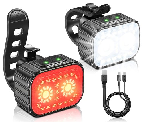 Bike Lights for Night Riding, Ultra Bright Rechargeable Bike Lights Front and Back, IPX6 Waterproof Bicycle Light Headlight and Tail Light Set, 8/12 Modes, 58Hrs Runtime, Easy to Install