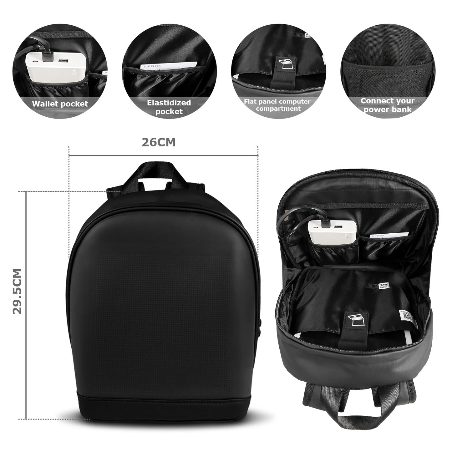arimepi LED Backpack,LED Backpack with Programmable Full Color Display,Ideal gift for birthday/Christmas T6(black)
