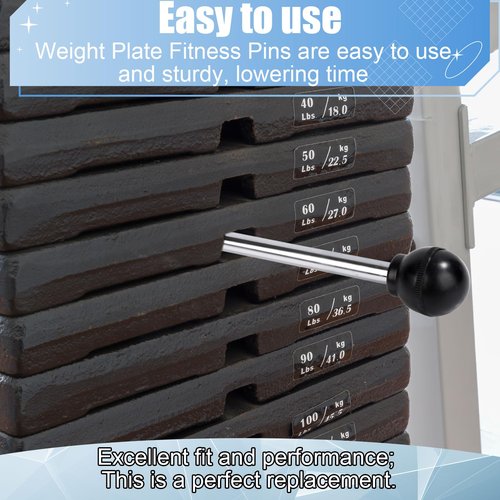 Weight Stack Pin, 3/8in Diameter 4.4in Locking Space Round Durable Heavy Duty Drop Set Dropset Weight Plate Selector Pin Extender Pin Exercise Machine Accessories Parts for Gym Family(Black, Silver)