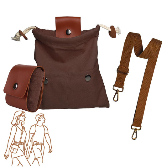 Kingwee Foraging Bag with Front Pockets & Adjustable Shoulder Strap Canvas Foraging Pouch for Hiking, Bushcraft, Wearable Collapsible Belt Bag for Collecting Mushrooms, Rocks (Brown)
