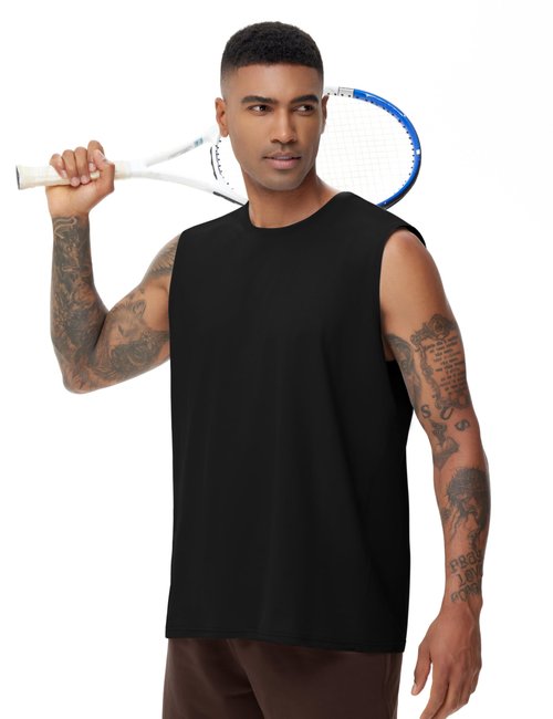 THE GYM PEOPLE Men's Workout Tank Top UPF 50+ Sleeveless Quick Dry Athletic Shirts Casual Running Muscle Shirts Black