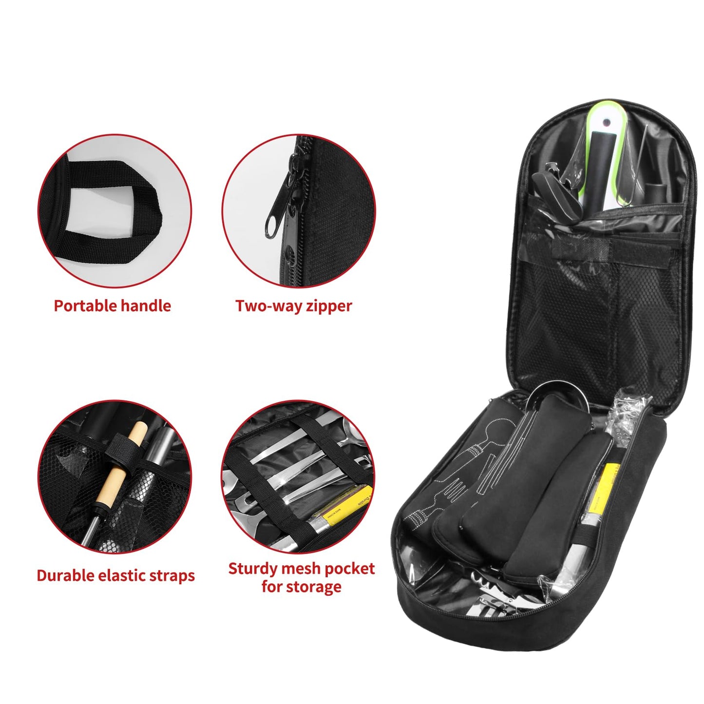 AOFUXTI Camping Cooking Utensils Set - Camping Kitchen Equipment, Compact and Portable Camper Accessories, Perfect for Travel, Picnic, RV, Camping, BBQ, Party (27pcs-Black)