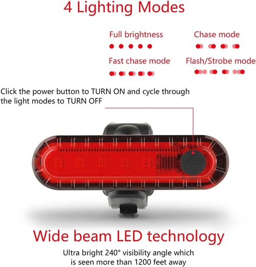 Bike Tail Light Rechargeable 2 Pack, Rear Red Bike Light for Night Riding, Back Bicycle Taillights with Great Battery Life, Easy to Install On Any Bike Trailer or Helmet