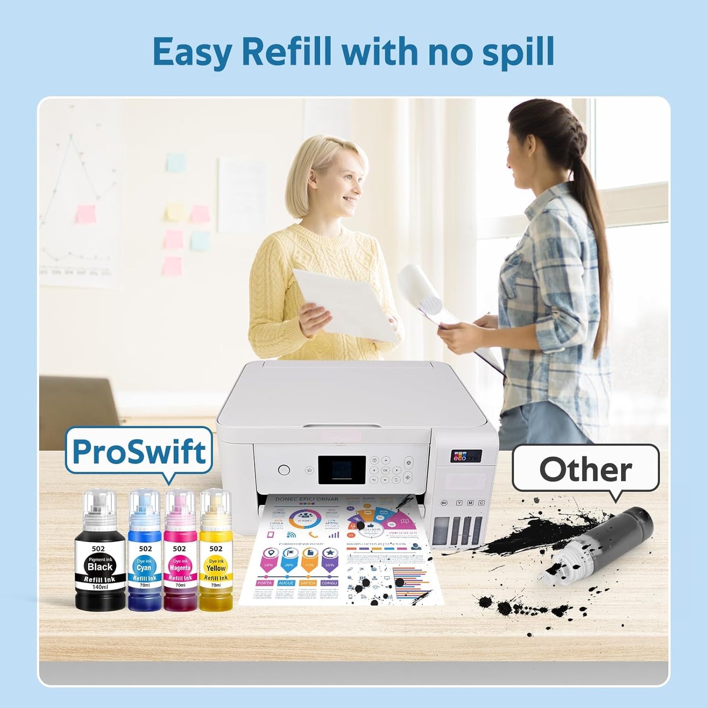 T502 502 Ink Refill Bottles Remanufactured for Epson T502 502 Ink for EcoTank ET-3850 ET-2850 ET-4850 ET-15000 ET-3760 Printer (4 Bottles, BK,CMY)