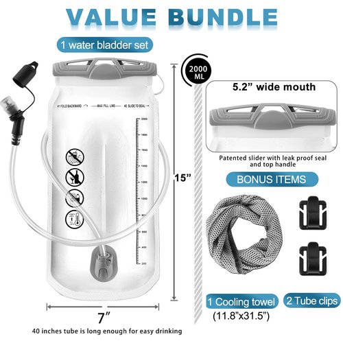 CHERAINTI Hydration Bladder - 2L Water Bladder for Backpack, Large Opening Leak Proof 2 Liter Water Reservoir Storage Bag, Hydration Pack Replacement for Outdoor Hiking Camping Cycling Running