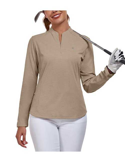 Little Donkey Andy Women's UPF 50+ 1/4 Zip Pullover Sun Shirts Long Sleeve UV Protection Shirt Quick Dry Lightweight Golf Tops (Dark Khaki S)