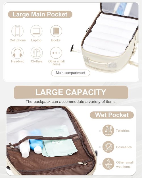 wepadre Travel Backpack Carry On Flight Approved Personal Item Backpack Carry On Backpack For Women Personal Item Travel Bag Mochila De Viaje Beige