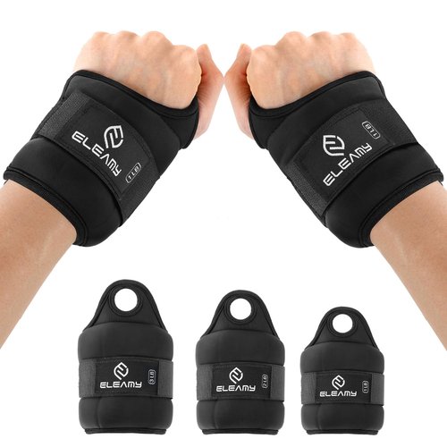 ELEAMY Wrist Weights with Thumb Loops Lock for Women & Men, 0.5lb*2/1lb*2/1.5lb*2/2lb*2/3lb*2, Premium Ice Silk Fabric,Comfortable & Tear Resistant for Walking, Running, Fitness and More（3lb*2 Black）