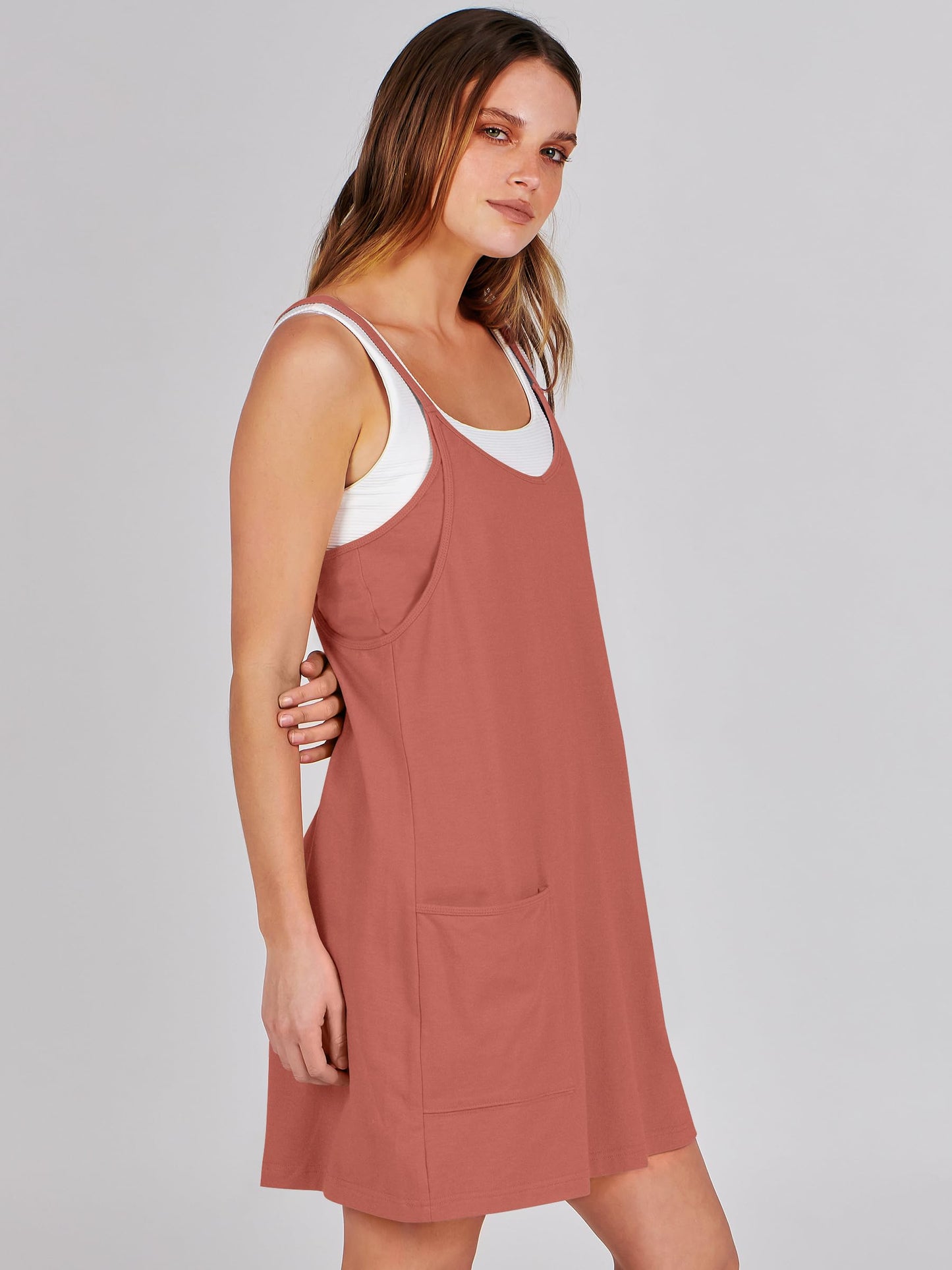 ANRABESS Women Athletic Dress Summer Tennis Workout Active Sports Mini Romper Dress Built in Shorts Travel Vacation Clothes Rust Small