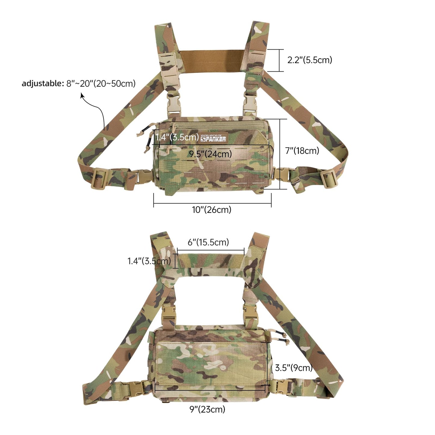 EXCELLENT ELITE SPANKER Tactical Chest Rig Pack EDC Chest Bag Molle Utility Chest Pouch Lightweight for Outdoor Hunting Workouts Hiking(Multicam)
