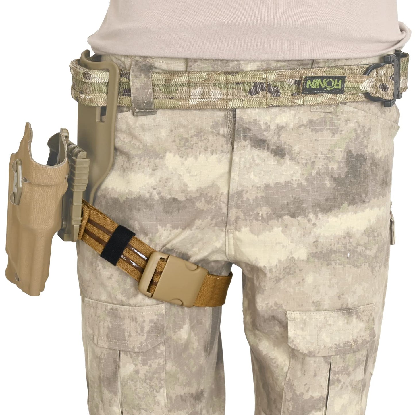 Tactical Thigh Strap for Holster Thigh Belt Elastic Leg Hanger Band with Quick Release Buckle for Games Hunting (Tan)