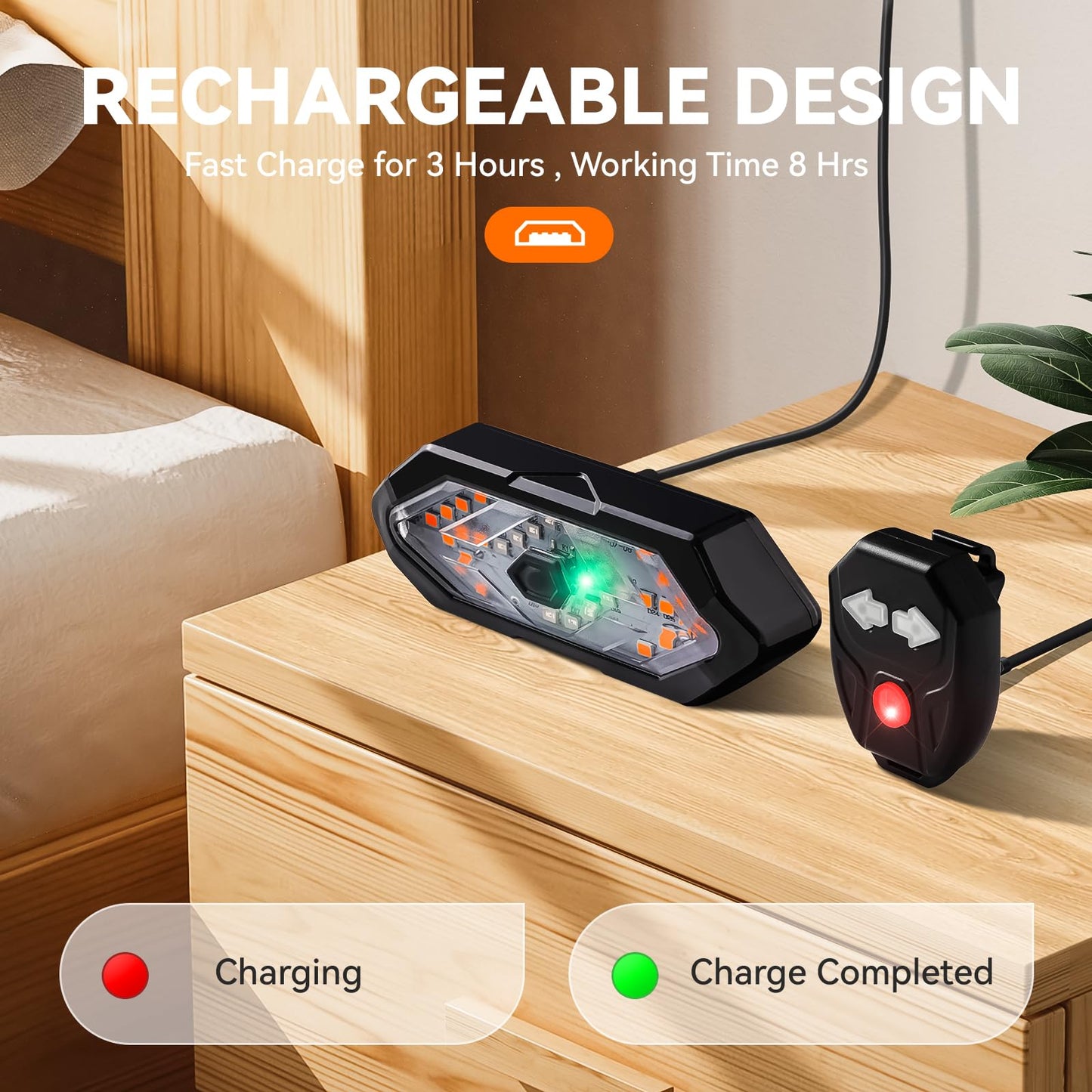 Hcikoat Bike Tail Light with Turn Signals USB Rechargeable Bike Turn Signals 120 Lumens Ultra Bright LED Turn Signals for Bicycle 5 Mode with 10PCS Safety Reflective Tape for Night Riding Bicycle