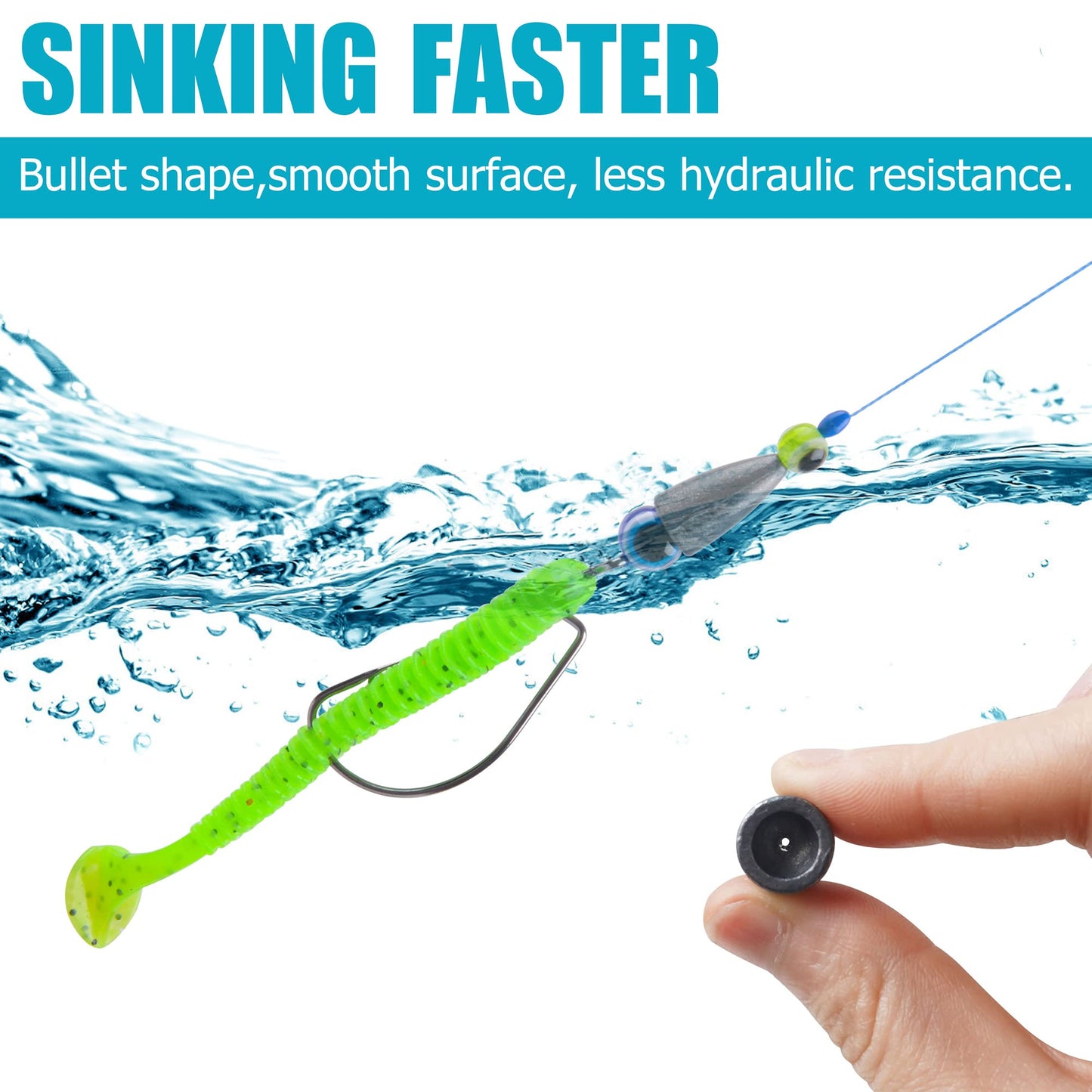 35/50 Packs Bullet Fishing Sinkers Weight Sinker Fishing Worm Sinkers Slip Sinker for Bass Fishing,Texas Rigs Multiple Size 1/16oz,1/8oz,3/16oz,1/4oz,3/8oz,1/2oz (1/16oz - 50pcs)