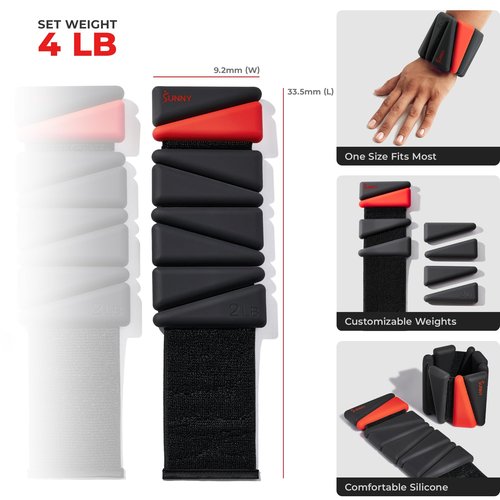 Sunny Health & Fitness 4 LB Wearable Arm Weights – Set of 2 (2 LB Each) – Adjustable Silicone Ankle Weights, Flexible Strap, Small Wrist Weights 2 LB for Walking, Yoga, Pilates, and More – NO. 103-2