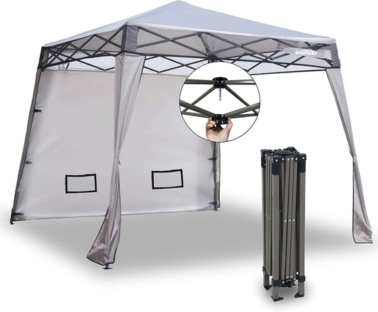 EzyFast Compact Pop Up Canopy Tent, Collapsible Instant Shelter,Portable Sports Cabana, with Built-in Weight Bags, 8 x 8 ft Base / 6 x 6 ft Top for Camping, Hiking, Picnic, Family Outings (Khaki)