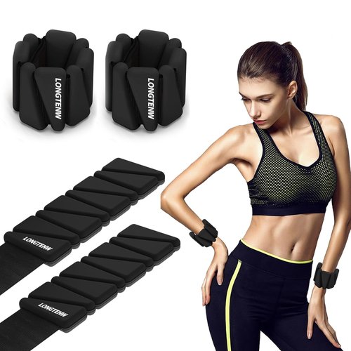 LONGTENW Adjustable Silicone Wrist & Ankle Weights Customizable Fitness Bands for Yoga, Pilates, Running, and Strength Training Detachable Design, Comfortable Eco-Friendly Material (Black, 2 lbs Pair (1lbs Each))
