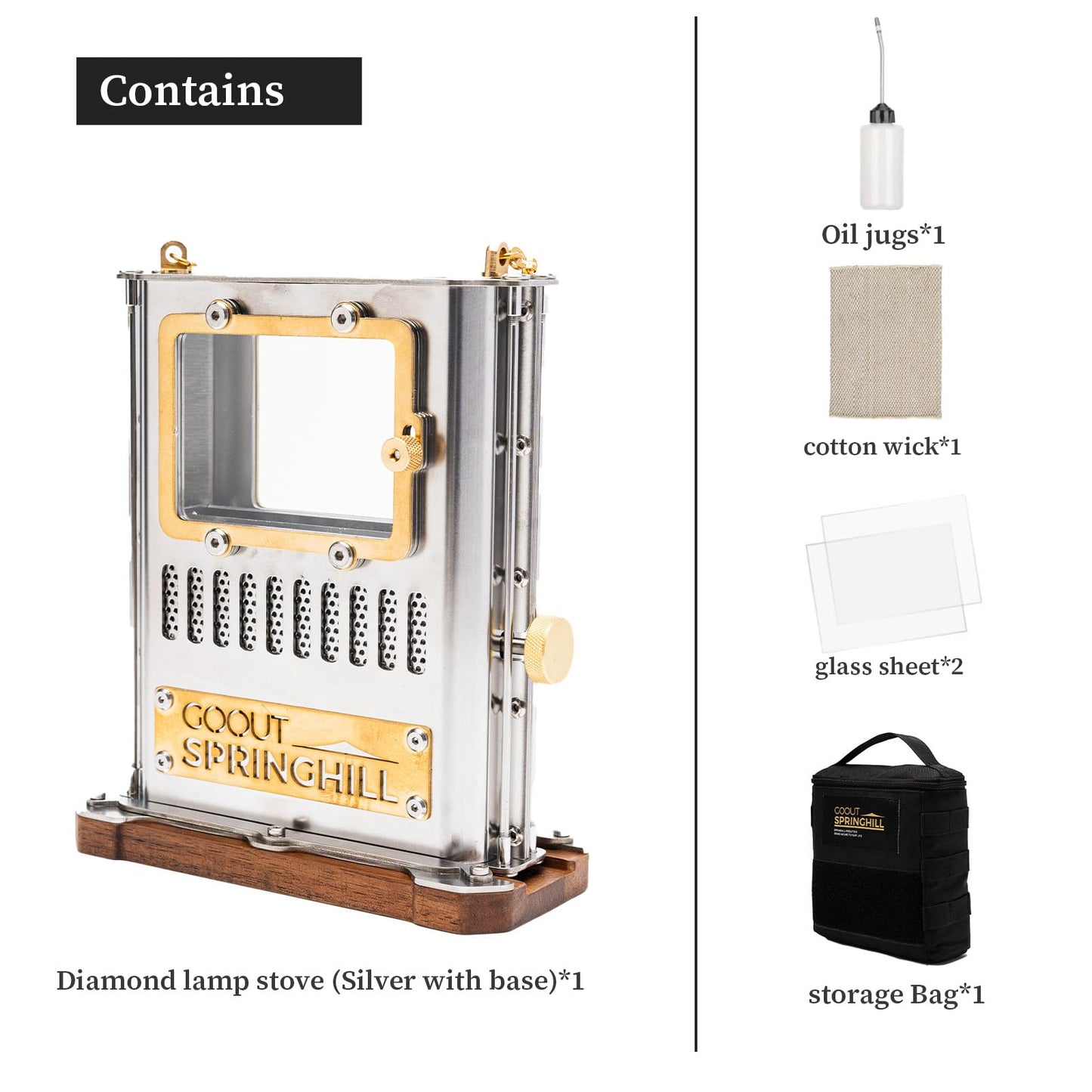 GOOUT SPRINGHILL Camping Oil Lamp Portable Stove Hanging Kerosene Lantern for Outdoor Lighting Warming Silver