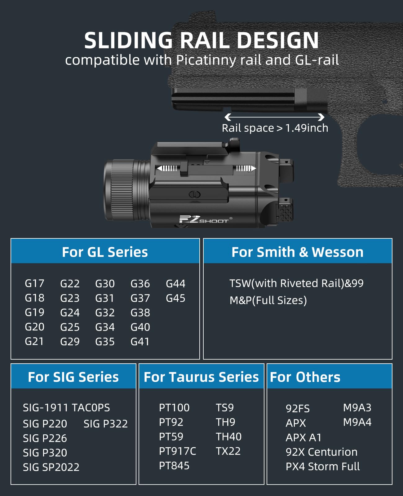 EZshoot 2400 Lumens Laser Light Combo with Strobe Mode, High Lumen Tactical Light for Pistol, Magnetic Rechargeable Green Laser Light with Quick Install Adjustable Slide Rail for Picatinny GL Rail