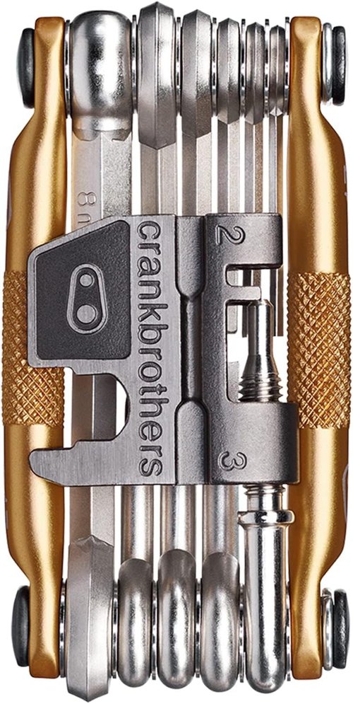 Crankbrothers Multi Tool M 17 Bike Tool - MTB Multi-Tool Gold - 17 bicycle tools (17 in 1 tool), ergonomic and lightweight