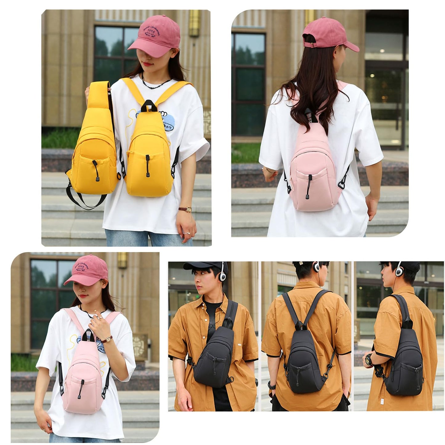 JENAGREEN Waterproof Sling Backpack Crossbody Sling Bag for Women Men, Multipurpose Travel Hiking Adjustable Chest Bag Casual Daypack