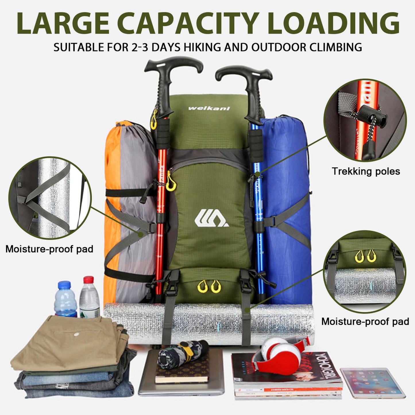 Favuit Hiking Backpack 30L, Lightweight Travel Backpack Camping Essentials Bag Outdoor Sport Daypack for Men Women Trekking Hunting Adventure Gear (Green)