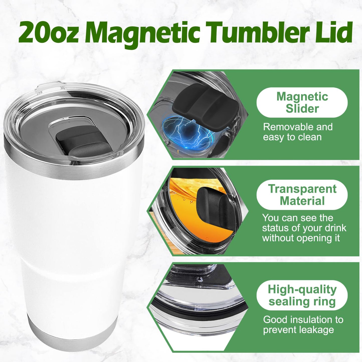 4Pack 20 Oz Magnetic Tumbler Lid, Replacement Lid for Yeti Lids Compatible with YETI Rambler, Magnetic Spill Proof