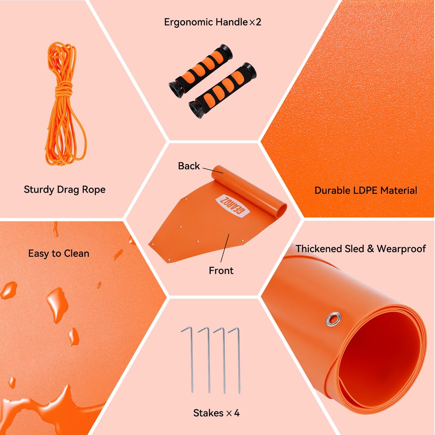 GearOZ Deer Drag Sled Thickened Game Hauler Strap Reduce Ground Friction & Transport Game Easier Heavy Duty Deer Pull Rope for Dragging Deer Cart Deer Hunting Accessories Gift for Hunters, Orange