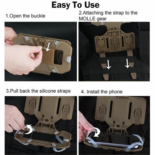Wenyrich Mobile Phone Carrier Foldable Tactical Vest Plate Carrier Molle Plate Navigation Board Phone Holder Smartphone Holster Chest Cellphone Mount