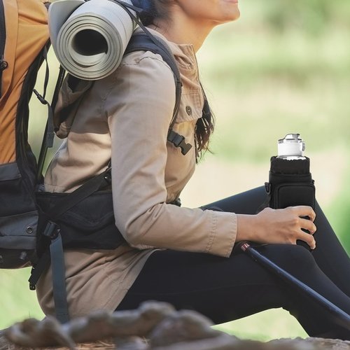 MOSISO Water Bottle Holder, Neoprene 40oz Water Bottle Carrier Bag with Adjustable Strap, Pouch Holder with Handle & Snap Hook for Walking, Hiking, Camping, Traveling, Black
