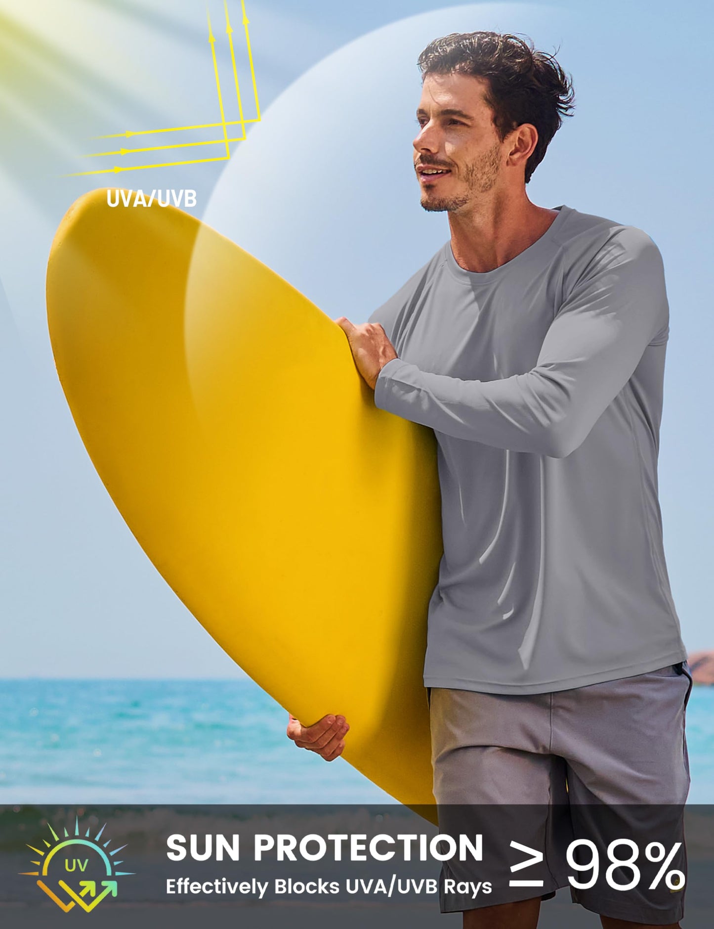 TACVASEN Mens UPF 50+ Long Sleeve Shirts Rash Guard Breathable Quick Dry Athletic Workout Running Tee UV Protection T-Shirt Grey L