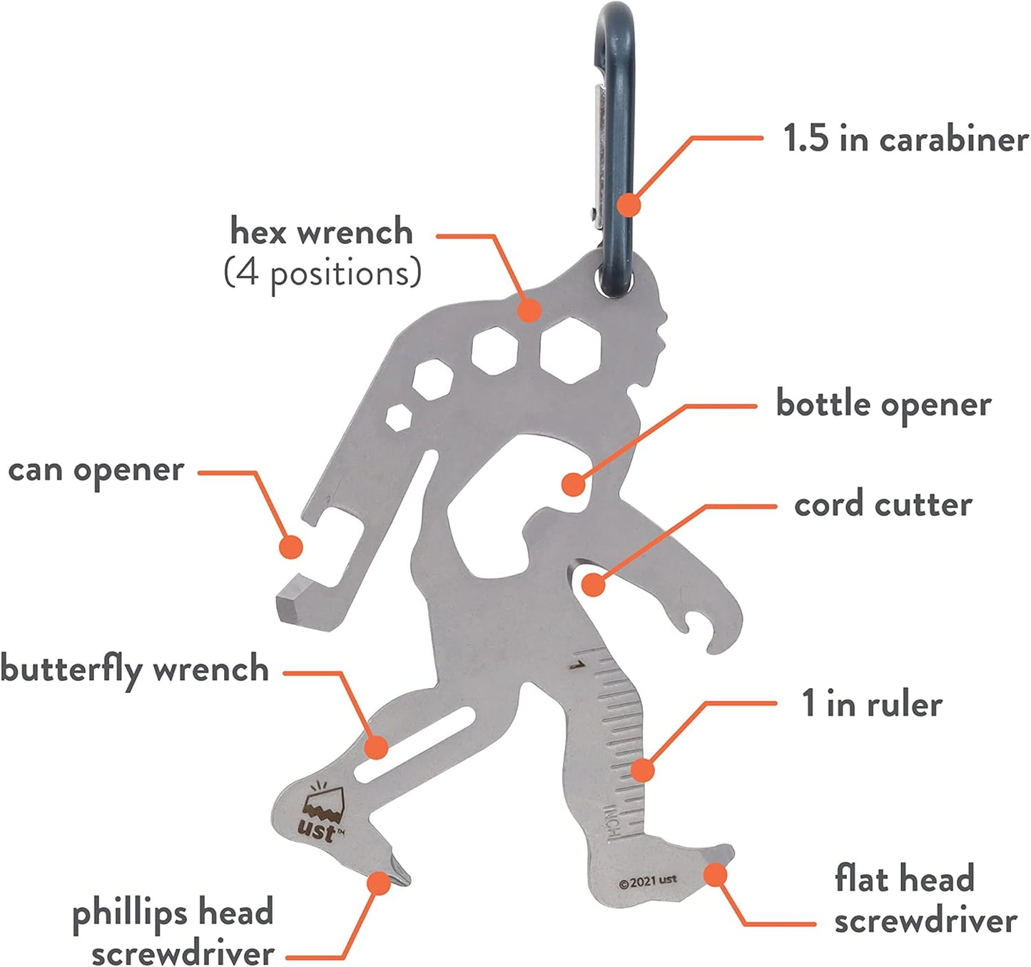 UST Tool-a-Long Multi-Tool Carabiners with Durable, Compact Stainless Steel Construction for Hiking, Kayaking, Camping, Travel and Outdoor Survival