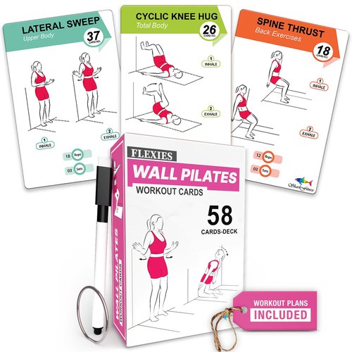 Flexies Wall Pilates Workouts For Women - 58 Exercise Cards with Wall Pilates Workout Postures, Instructions & Breathing Tips | Free Ring & Dry-Erase Marker to Create a Customize pilates at home Exercise Chart