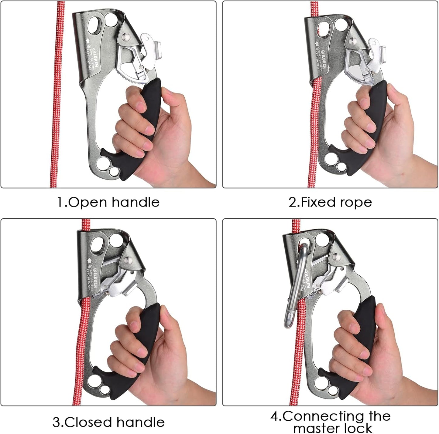 WILDKEN Climbing Hand Ascender Outdoor Mountaineering Tree Arborist Climbing Rappelling Equip Hand Ascender for 8-14MM Rope Left Right Hand Ascender