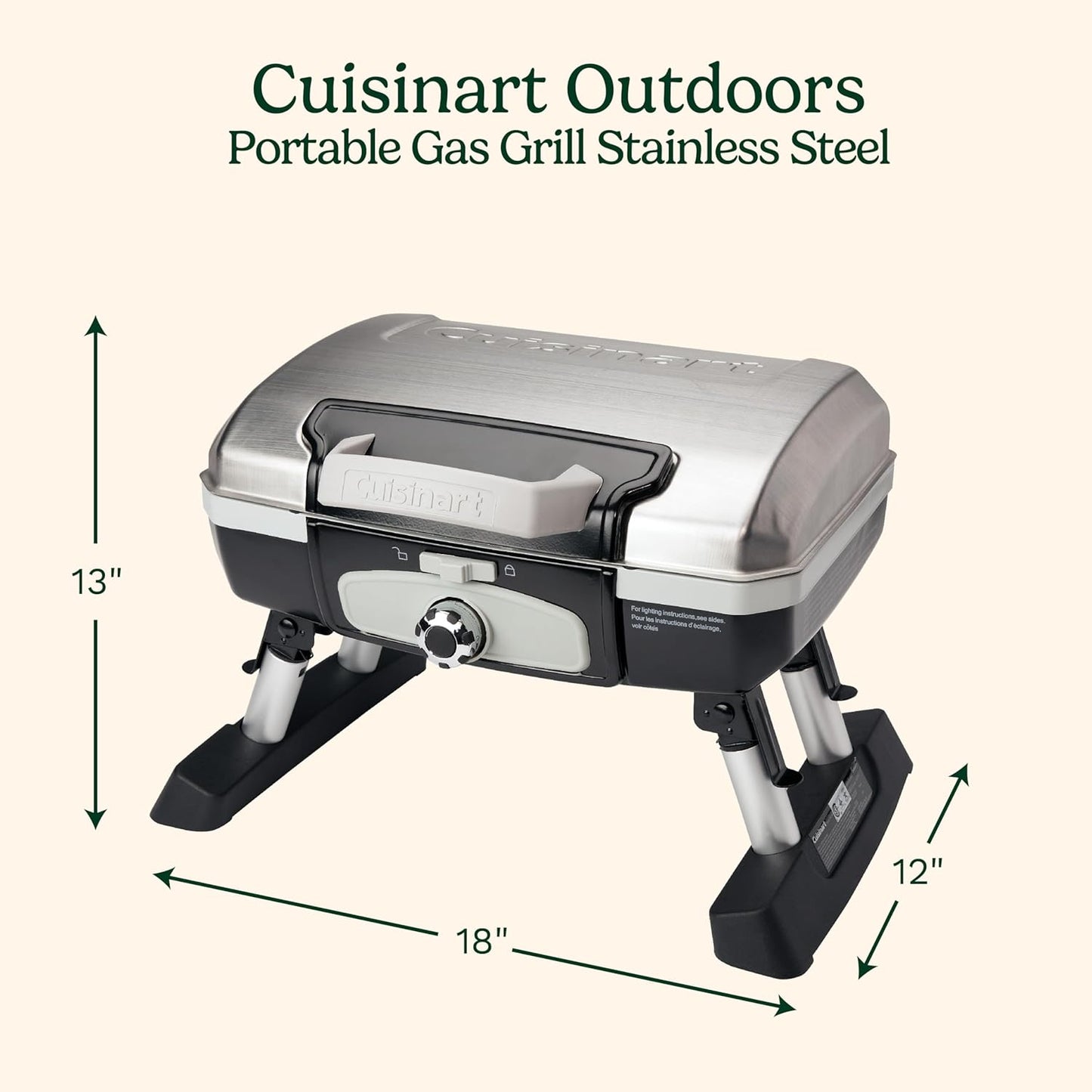 Portable Cuisinart Petite Gourmet Gas Grill - Compact 150 Sq. In. Propane BBQ with 5,500 BTU Burner, Folding Legs & Carry Handles