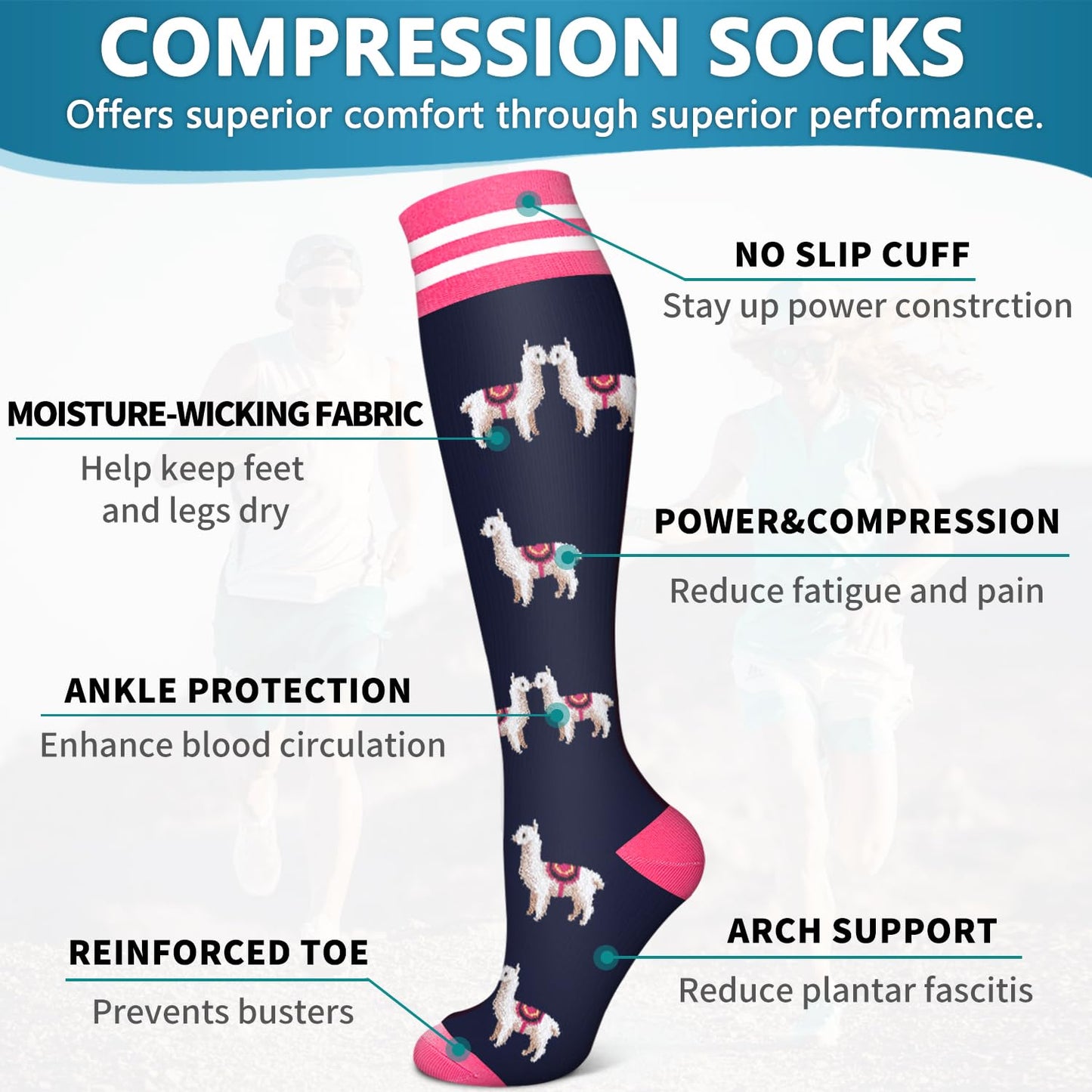 Bluemaple 6 Pack Copper Compression Socks for Women and Men Circulation-Best Support for Medical, Running,Nursing,Athletic