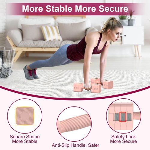 Hezeyferg Adjustable Dumbbells Set of 2, Hand Weights Sets with 5 Levels 3lb, 5lb, 7lb, 9lb, 11lb, Adjustable Weight Dumbbells for Women/Men Home Gym Full Body Workout (Pink)
