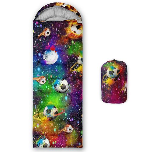 Sleeping Bags for Adults and Kids Backpacking Camping Sleeping Bags for Girls and Boys Lightweight Waterproof Cold/Warm 3-Season (Flame Football, Single -31.5x90.5)
