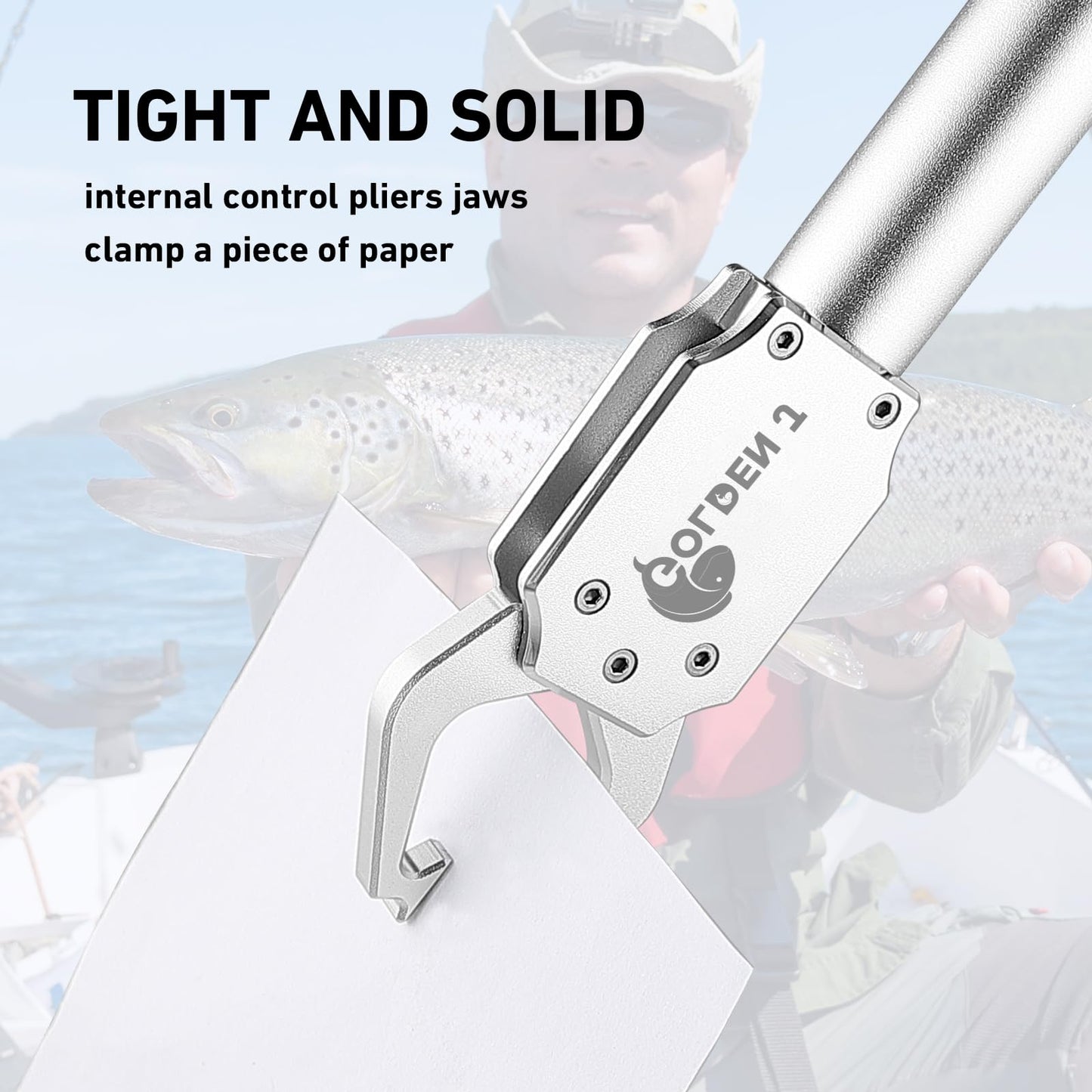 GOLDEN J 16" Fish Lip Gripper - Heavy-Duty & Saltwater Proof, Aircraft-Grade Aluminum Alloy, 60LB Capacity, Non-Slip 360° TPR Swivel Handle & Anti-Escape Push Rod, for Surf, Ice, Fresh/Saltwater