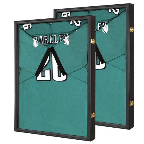 Odjaraye Jersey Frame Display Case 2 Pack – Large Sports Jersey Display Case, Lockable Jersey Shadow Box with UV Protection for Football, Baseball, Basketball, Hockey, Soccer,T-Shirt, Black